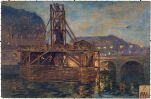 Les travaux du métropolitain au pont Saint-Michel，1906 年，11-1906 年（木板油画）