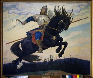 伊利亚-穆罗梅兹（Elie de Mourom）（伊利亚-穆罗梅兹）。俄罗斯传奇英雄。维克多-米哈伊洛维奇-瓦斯涅佐夫（Viktor Mikhailovich Vasnetsov，1848-1926 年）的画作，纸上水彩 作者 维克多。