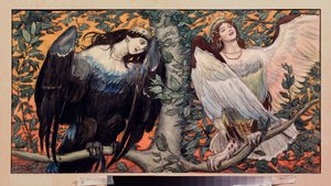 Sirin and Alkonost, A Song Of Joy And Sorrow 俄罗斯民间传说中带有女性面孔的预言鸟 - Viktor Mikhaylovich Vasnetsov（1848-1926 年）的作品，纸面水彩画