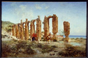 切尔谢尔（阿尔及利亚）的罗马渡槽。 Victor Pierre Huguet 的绘画（1835-1902）