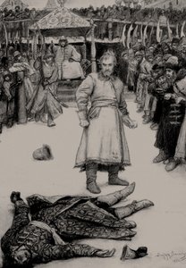 Lermontov的诗《商人卡拉什尼科夫之歌》插图，1891年。 作者 维克托·米哈伊洛维奇·瓦斯涅佐夫