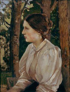 Tatyana Viktorovna Vasnetsova的肖像，艺术家女儿，1897年
