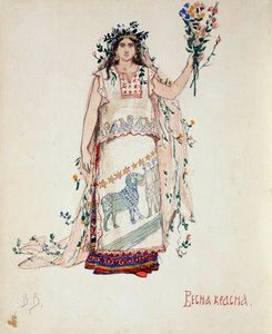春天的美丽。 N. Rimsky-Korsakov的歌剧《雪少女》的服装设计，1885年 作者 维克托·米哈伊洛维奇·瓦斯涅佐夫
