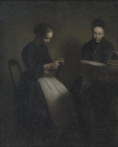画室之夜艺术家的母亲和妻子 作者 威廉·哈默修伊
