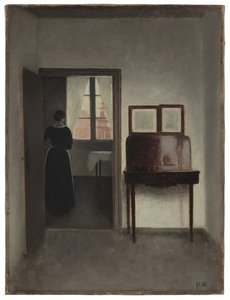 室内与一名女子》（Stue med en kvinde），约 1897 年（布面油画） 作者 Vilhelm Hammershoi
