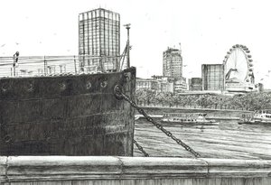 2006年泰晤士河上的黑弓（墨水在纸上） 作者 文森特·亚历山大·布斯