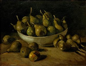 带土碗和梨的静物，1885年。 作者 文森特·梵高