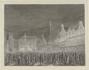 1795 年，哈勒姆格罗特广场上庆祝宣布与法国结盟的活动