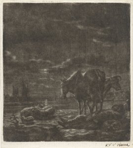 夜景与熟睡的牧羊人和牛群 作者 文森特·劳伦斯。 van der Vinne (I)（拒绝归属）