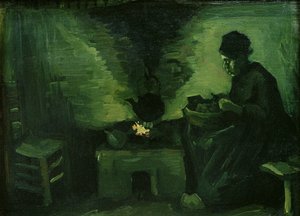 壁炉的农民妇女，1988年（布面油画） 作者 文森特·梵高