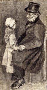 小女孩坐男人；男子坐着圆角，1882年 作者 文森特·梵高