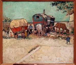 The trailers, a camp of bohemians in the vicinity of Arles. Painting by Vincent Van Gogh (1853-1890) 作者 文森特·梵高