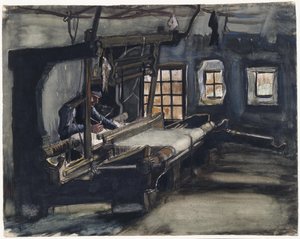 Weaver (tisserand) par Gogh, Vincent, van (1853-1890)。 钢笔、画笔、水彩、纸本印度墨，尺寸：35,5x44,6 作者 文森特·梵高