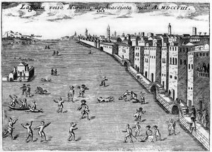 意大利，威尼斯。1708年文森佐-科罗内利（Vincenzo Coronelli，1650-1718）的 "Singolarita di Venezia "中，对穆拉诺冰的鲁格纳。
