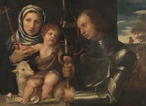 婴儿圣约翰，带有女性圣人和战士圣人，1510-20年 作者 文森佐·迪比亚焦·卡特纳