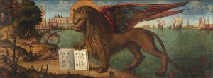 圣马可的狮子，卡尔帕乔，维托雷 (1460-1526)。 画布上的蛋彩画