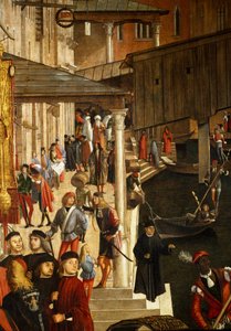 威尼斯里亚托桥圣十字圣物的奇迹，细节。 Vittore Scarpazza dit Vittore Carpaccio (1460-1525) 的绘画 作者 维托雷·卡尔帕乔