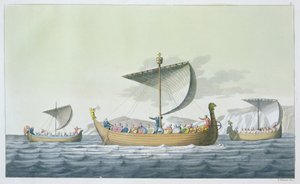 征服者威廉的舰队，1066年，来自朱尔斯·费拉里奥的“Le Costume Ancien et Moderne”的第8版，出版于1820年代至30年代 作者 Vittorio Raineri