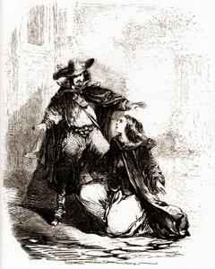 达达尼昂追赶康斯坦丝-博纳歇（Constance Bonacieux），康斯坦丝跪倒在地 作者 维旺（之后）博斯
