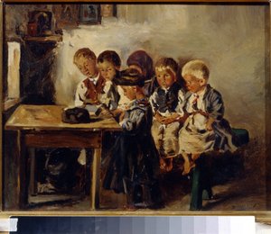 Attendre la maitresse.(等待老师）。弗拉基米尔-叶戈罗维奇-马科夫斯基（Makovsky，Makovskij）（1846-1920 年）的绘画，纸上水彩。 作者 弗拉基米尔·埃戈罗维奇·马科夫斯基
