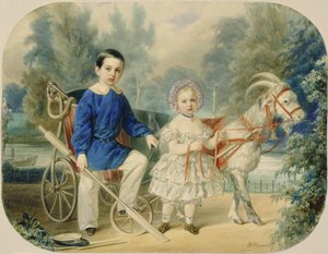1853年大公亚历山大和大公阿列克谢作为儿童（纸板上的wc）