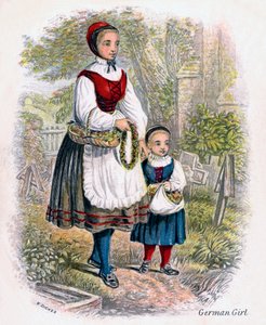 1809年，两个德国女孩带着花篮。