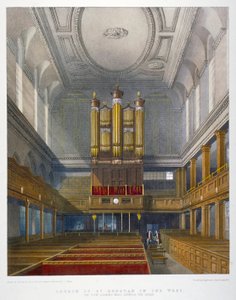 内部，向西看，伦敦市弗利特街西区的圣邓斯坦教堂，1829年 作者 甘慈