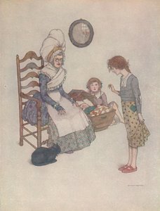 她坐了一天，用几块红布做成了一双小鞋子，c1930 作者 威廉·希思·罗宾逊