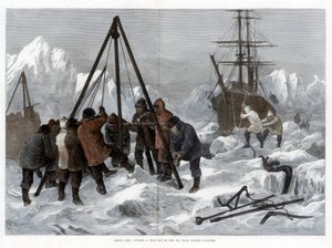 北极生活，从冬季宿舍开辟出一条冰路，1875年 作者 帕尔默