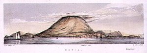 西印度群岛尼维斯岛上的查尔斯顿风景，由亨利-C-特里（fl.1849-54）雕刻，约1849年（彩色平印）。 作者 WS（后）安德鲁斯
