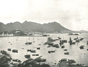 显示香港维多利亚山的东点，1895年。 作者 W和S有限公司