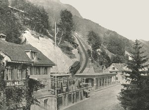 皮拉图斯铁路的起点，瑞士阿尔普纳斯塔德，1895年。