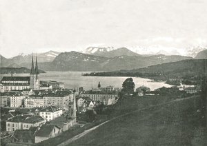 卢塞恩及其山景，瑞士，1895年。 作者 W和S有限公司
