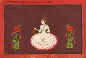萨拉斯瓦蒂 (Saraswati)，女神系列对开本，约 1680-1700 年（不透明水彩和金纸本） 作者 瓦吉德 (attr.to)