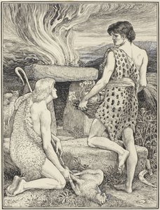 该隐和亚伯 作者 Walter Crane（艺术家签名）