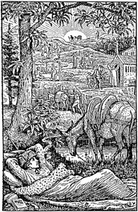 罗伯特·路易斯·史蒂文森（Robert Louis Stevenson）在塞文山脉与驴旅行（与驴在塞文山脉旅行）。 当晚，L