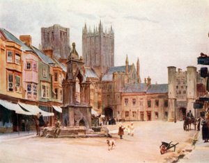 The Market Place, Wells (colour litho) 作者 沃尔特·弗雷德里克·屋顶·廷代尔