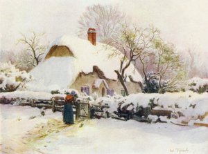 新森林：Beaulieu Rails 的小屋，靠近东博尔德（彩色石版画） 作者 沃尔特·弗雷德里克·屋顶·廷代尔