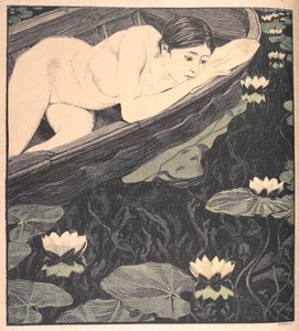 靴子船上的裸女，凝视着睡莲（版画） 作者 沃尔特·乔治