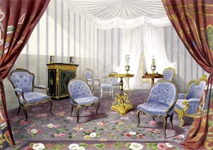 水晶宫，女王的退休室，来自《大展回忆》（彩色平版印刷）。