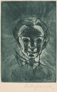 微笑的头，自画像，1923年。