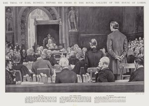 The trial of Earl Russell before his peers in the Royal Gallery of the House of Lords, Westminster (litho)