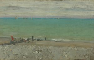 海滩，迪耶普，约 1885 年（木板油画） 作者 沃尔特·理查德·西克特