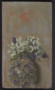 甜紫罗兰--花纹碗中的白色和蓝色紫罗兰，约 1884 年（油画板） 作者 沃尔特·理查德·西克特