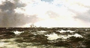海峡中部的船舶海景 作者 沃尔特·肖