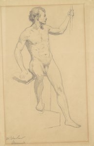 坐着的男性裸体，1870-77（编织纸上的石墨）