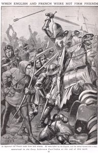当法国人和英国人在阿金库尔（Agincourt）战斗时，插图为“Newnes Pictorial Book of Knowledge”，c.1920