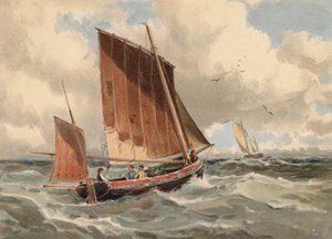 矗立在海上的法国拖船（彩色石版画） 作者 沃尔特·威廉·梅