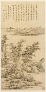 1694年望蒙后的高竹和遥远的山脉。