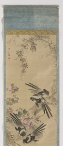 喜鹊、石榴和木槿
喜鹊、石榴和芙蓉的卷画 作者 王颖